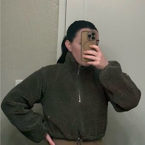 Green Fuzzy Fleece Cropped Quarter Zip